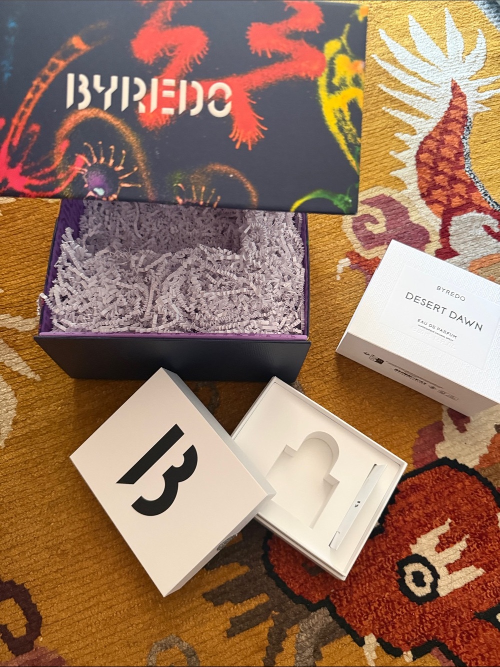 Box ONLY! Byredo gift box and desert dawn box. Boxes only.